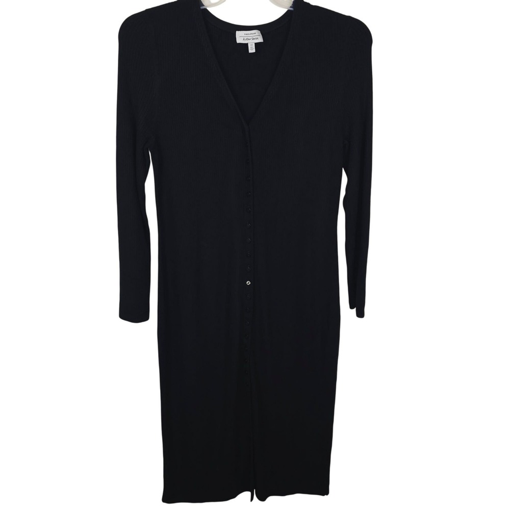 & Other Stories M Sweater Dress Black Simple Ribbed Knit Minimalist Button Front